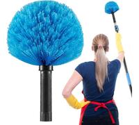 Screw on Cobweb Duster Brush Head | Spider Web Brush for Outdoor and Indoor Web Cleaning, Twist-On Corner Duster Fits Standard US 3/4 Inch Acme Threaded Poles (Pole Not Included) (Blue)