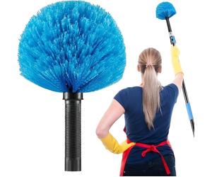 Screw on Cobweb Duster Brush Head | Spider Web Brush for Outdoor and Indoor Web Cleaning, Twist-On Corner Duster Fits Standard US 3/4 Inch Acme Threaded Poles (Pole Not Included) (Blue)