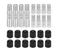 Screw-on Extension Adapters, Metal Tire Service Set with Caps, Twelve Piece Assortment, Three Length Options for Inflation Help, Garage Storage Tire Extenders Threaded Adapters Multi Length Extensions