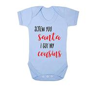 Screw You Santa I got My Cousins Baby Grow Vest, 3-6 Months, Pastel Blue