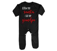 Screw You Santa I got My Grandpa Baby Romper Jumpsuit with feet, 0-3 Months, Black