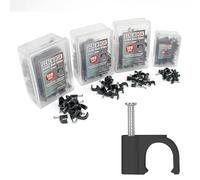 SCREWBOX® Cable Clips, 400 Pcs Durable Black Wire Clips -4/6/8/10mm, Round Nail Clips, 4 Sizes (4mm, 6mm, 8mm, 10mm), Cable Tacks Wire Tidy Clips, Electrical Cable Management Clips