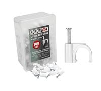 SCREWBOX® Cable Nail Clips, 4 mm 100 Pcs Nail-In Clips, Strong Durable White Round Cable Tacks, Wall Wire Tidy Holder Pins, for wood | concrete | plasterboard