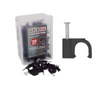 SCREWBOX® Cable Nail Clips, 6 mm 100 Pcs Nail-In Clips, Strong Durable Black Round Cable Tacks, Wall Wire Tidy Holder Pins, for wood | concrete | plasterboard