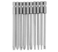 Screwdriver Bit Set 10pcs 100mm Long, 1/4" Hex Shank Magnetic Slotted Phillips Screwdriver Bits, S2 Steel Screwdriver Bit Set for Electric Screwdrivers and Drills, Cross Head Security Star Bits