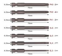 Screwdriver Bit Set 12pcs 75mm Magnetic Phillips Cross Head and Slotted Flathead Bits with 1/4 Inch Hex Shank for Drill Drivers and Power Tool Accessories