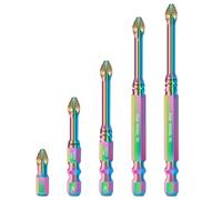 Screwdriver Bit Set(5Pcs), S6 Color Titanium Anti-Slip Teeth Drill Bit Set, Magnetic Long Drill Tips, 25+50+65+70+90mm