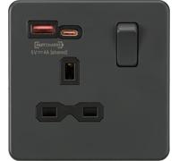 Screwless 13A 1G Switched Skt w/ Dual USB FASTCHARGE ports A/C; 5-12V 4A shared