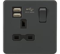 Knightsbridge Screwless 13A 1G switched socket with dual USB charger (2.4A) - Anthracite - SFR9124AT