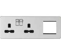 Screwless 13A 2G DP Socket + 2G Modular Combination Plate - Brushed Chrome