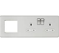 Screwless 13A 2G DP Socket + 2G Modular Combination Plate - Brushed Chrome