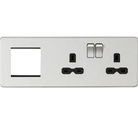 Screwless 13A 2G DP Socket + 2G Modular Combination Plate - Brushed Chrome
