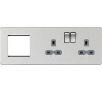 Screwless 13A 2G DP Socket + 2G Modular Combination Plate - Brushed Chrome