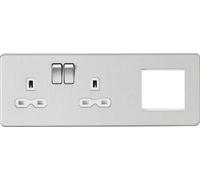 Screwless 13A 2G DP Socket + 2G Modular Combination Plate - Brushed Chrome