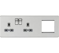 Screwless 13A 2G DP Socket + 2G Modular Combination Plate - Brushed Chrome