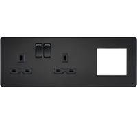 Knightsbridge SFR192LMBB Screwless 13A 2G DP Socket + 2G Modular Combi. Plate (L) - Matt Black + Black Rocker