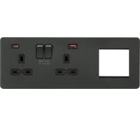 Screwless 13A 2G DP Socket with USB Fastcharge + 2G Modular Combination Plate - Anthracite