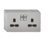 Screwless 13A 2G DP switched socket - brushed chrome with black insert