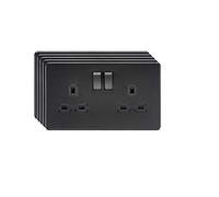 Knightsbridge SFR9000MBBx5 Screwless 13A 2G DP Switched Socket - Matt Black + Black Rocker (5 Pack)