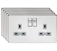 Screwless 13A 2G DP switched socket - polished chrome with grey insert