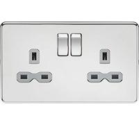 Knightsbridge SFR9000PCG Screwless 13A 2G DP Switched Socket - Polished Chrome + Grey Insert
