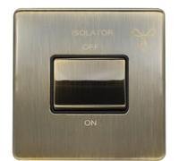 SCREWLESS 6A Extractor Fan Isolator Switch ANTIQUE BRASS 3 Pole Shower Plate - 230V Bathroom Wetroom Fan Switch Wall Plate