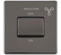 SCREWLESS 6A Extractor Fan Isolator Switch Black Nickel 3 Pole Shower Plate - 230V Bathroom Wetroom Fan Switch Wall Plate