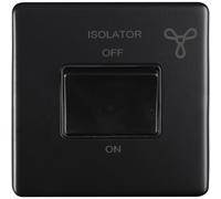 SCREWLESS 6A Extractor Fan Isolator Switch MATT Black 3 Pole Shower Plate - 230V Bathroom Wetroom Fan Switch Wall Plate