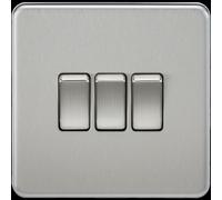 Knightsbridge SF4000BC Screwless 10 A 3-Gang 2 Way Switch, 32 W, 230 V, Brushed Chrome