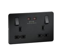 Knightsbridge SFR9965AT Screwless 13A 2G DP Switched Socket with Dual USB-C (65W DUAL FASTCHARGE) - Anthracite + Black Insert
