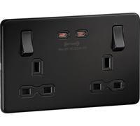 Knightsbridge SFR9965MBB Screwless 13A 2G DP Switched Socket with Dual USB-C (65W DUAL FASTCHARGE) - Matt Black + Black Insert