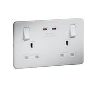 Screwless Double Switched Socket with Dual USB-C [65W Fast Charge] - Matt White