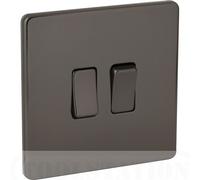 Screwless Flat Plate Black Nickel 10AX Light Switch 2 Gang 2 Way