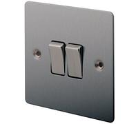 Screwless Flat Plate Brushed Stainless Steel 10AX Light Switch 2 Gang 2 Way by British General