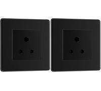 Screwless Flat Plate Matt Black Single Round Pin Unswitched 5A Socket (Black Insert) (Pack of 2)
