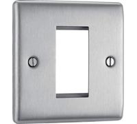 BG Flat Plate Brushed Steel Gr 5A Unswitched Skt Round Pin - FBS29G