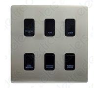 Screwless Flatplate Stainless Steel Customised Kitchen Grid Switch Panel with Black Switches - 6 Gang