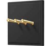 Screwless Toggle Switch, 1-4 Gang 2 Way Single Dual Control 86 Type Retro Wall Light Brass Lever Solid Wood Oak Switch(3 Gang)