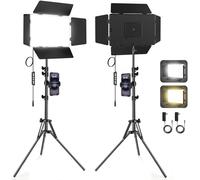Scrhot LED Video Light with Barndoor, 30W Dual Color Photography Lighting 3000Lux 2500K-8500K Dimmable Studio Light Panel Podcast Lighting for Video Recording Movies Live Streaming CRI