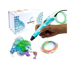 SCRIB3D P1 3D Printing Pen with Display - Includes 3D Pen, 3 Starter Colors of PLA Filament, Stencil Book + Project Guide, and Charger