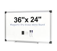 Scribanx Magnetic White Board 36" x 24" for Wall, Dry Erase Board for Home Office, School, Study Room - Silver Aluminum Frame, 2 Markers, 4 Magnets, Included Eraser