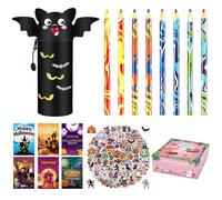 Scribbelfein Halloween Erasable Gel Pen Set, Kawaii Pencil Case, Colouring Pencils, Stickers, Notebook, Stationery Sets for Children, Halloween Gift, School Office Family Party Bag Filler