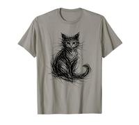 Scribble Cat Abstract Sketch Minimalist Black Kitten Design T-Shirt