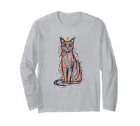 Scribble Cat Abstract Sketch Minimalist Cat Art Long Sleeve T-Shirt