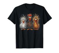 Scribble Chicken Trio Wild Hair Funny Crazy Chicken Art Gift T-Shirt