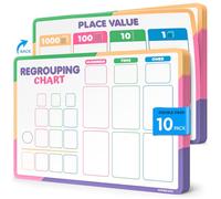 SCRIBBLEDO Double-Sided Dry Erase Sheets 10-Pack Regrouping Chart & Place Value Board Ones Tens Hundreds Thousands Reusable Math Practice Whiteboard Sheets for Students & Classroom Learning