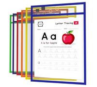 Scribbledo Dry Erase Pockets, 6 Pack Reusable Dry Erase Sleeves with Marker Holder, Colorful Dry Erase Pocket Sleeves for School or Work, Assorted Colors Sheet Protectors and Ticket Holders