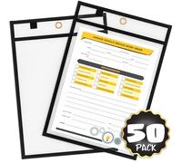 Scribbledo Dry Erase Pockets, Reusable Dry Erase Sleeves with Marker Holder, Colorful Dry Erase Pocket Sleeves for School or Work, Assorted Colors (Set of 50 Black)