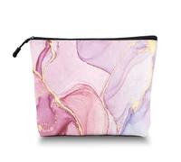 Scribesense Makeup Bag Travel Makeup Organizer Waterproof Cosmetic Bag Pouch with Zipper 6.7x9.45in for Women Female Friend Daughter Mom Sister, Pink And Gold Marble Pattern, 6.7x7.45in