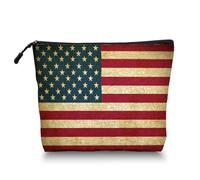 Scribesense Makeup Bag Travel Makeup Organizer Waterproof Cosmetic Bag Pouch with Zipper 6.7x9.45in for Women Female Friend Daughter Mom Sister, Vintage United States of America Flag, 6.7x7.45in